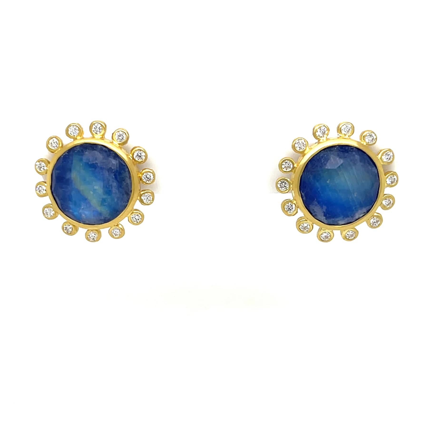 Gold Filled Hoop Earrings with Lapis Lazuli Beads